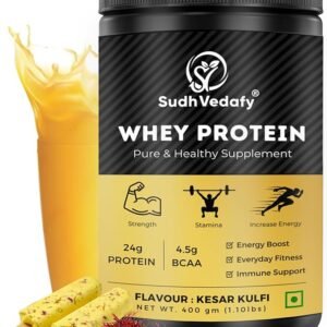 Sudh Vedafy Whey Protein Powder for Muscle Support & Recovery, Vegetarian – Primary Source Whey Isolate I Kesar Kulfi I 400g (1.101 lbs) 14 Serves